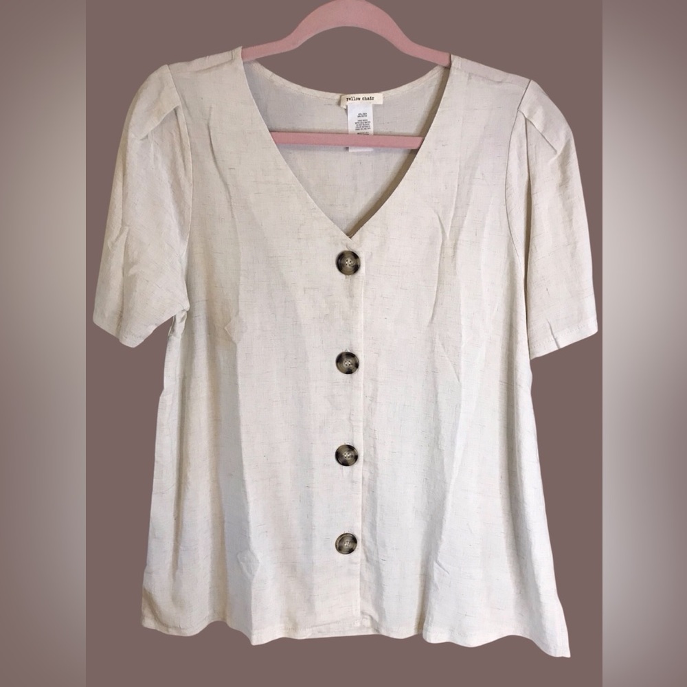NWOT Yellow Chair Medium Womens Linen Blend‎ Button Up Shirt Blouse Boho Beachy